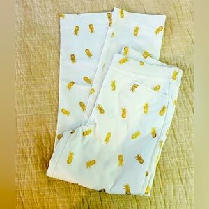 Chico's White Pants with Gold Pineapple Design